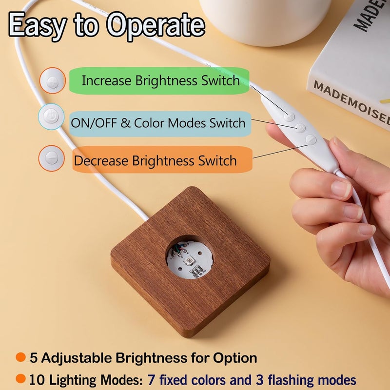 IFOLAINA LED Wood Light Base for Crystal Glass Art Crystal Sphere Holder Wooden Lamp Stand Base Multicolor Changing Square Lighted Base Pedestal for Resin Art Acrylic - Image 5